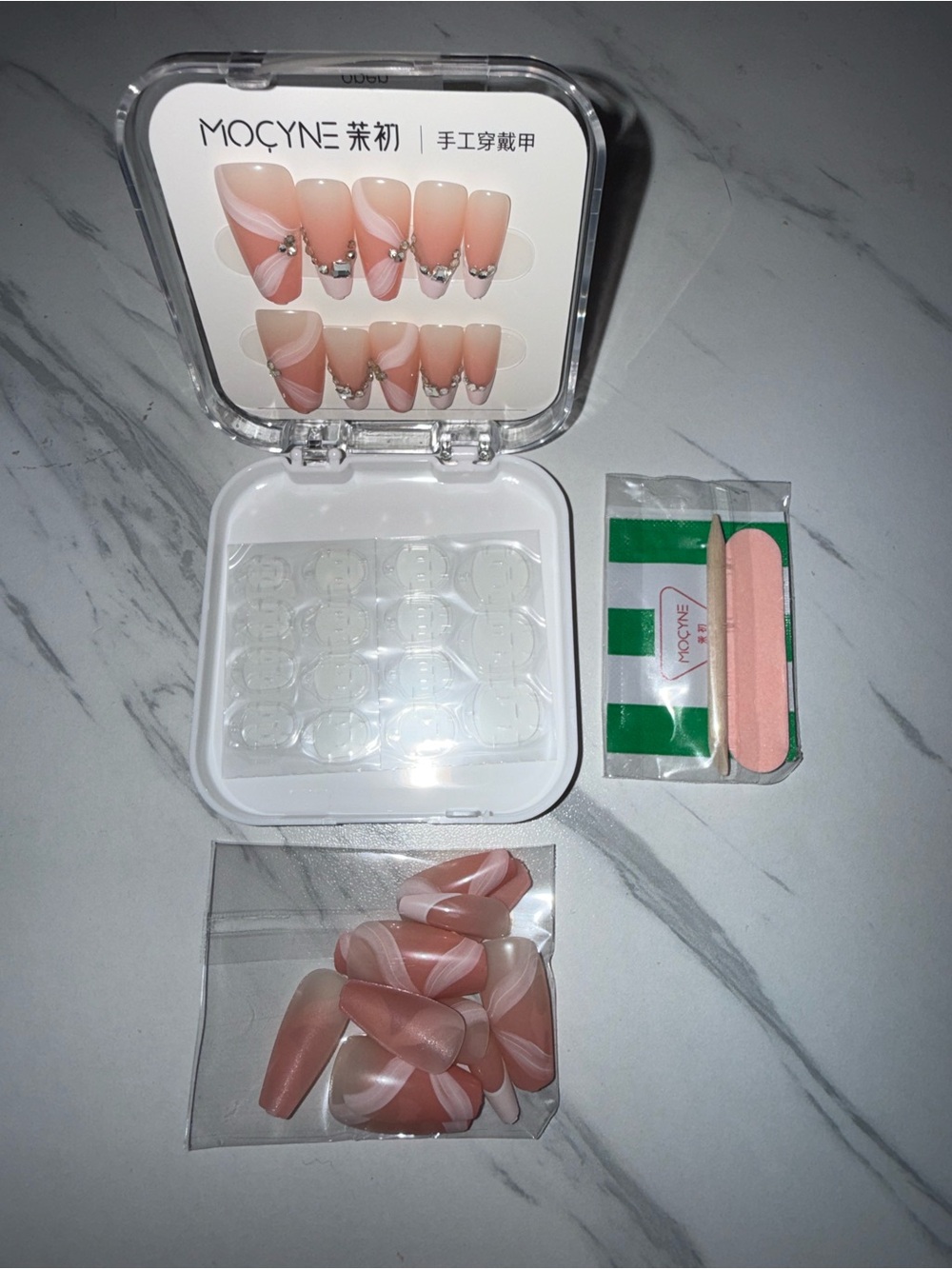 Natural Ombre Rhinestone Press-On Nails - 24 pieces plus Nail Prep Items - Picture 4 of 4